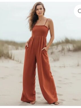 NWT BOHO Beach Hut Smocked Red Strap Dress
